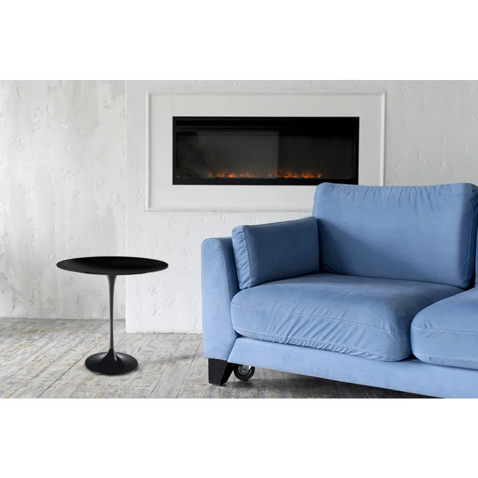 Tavolino Tulip Saarinen H 52 con Piano Ovale in Laminato Liquido Nero Made in Italy - Scarlet Viadurini