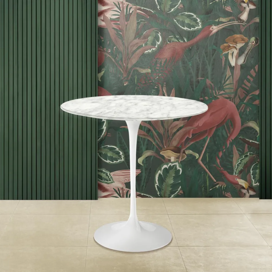 Tavolino Tulip Saarinen H 52 con Piano Ovale in Marmo di Carrara Made in Italy - Scarlet Viadurini