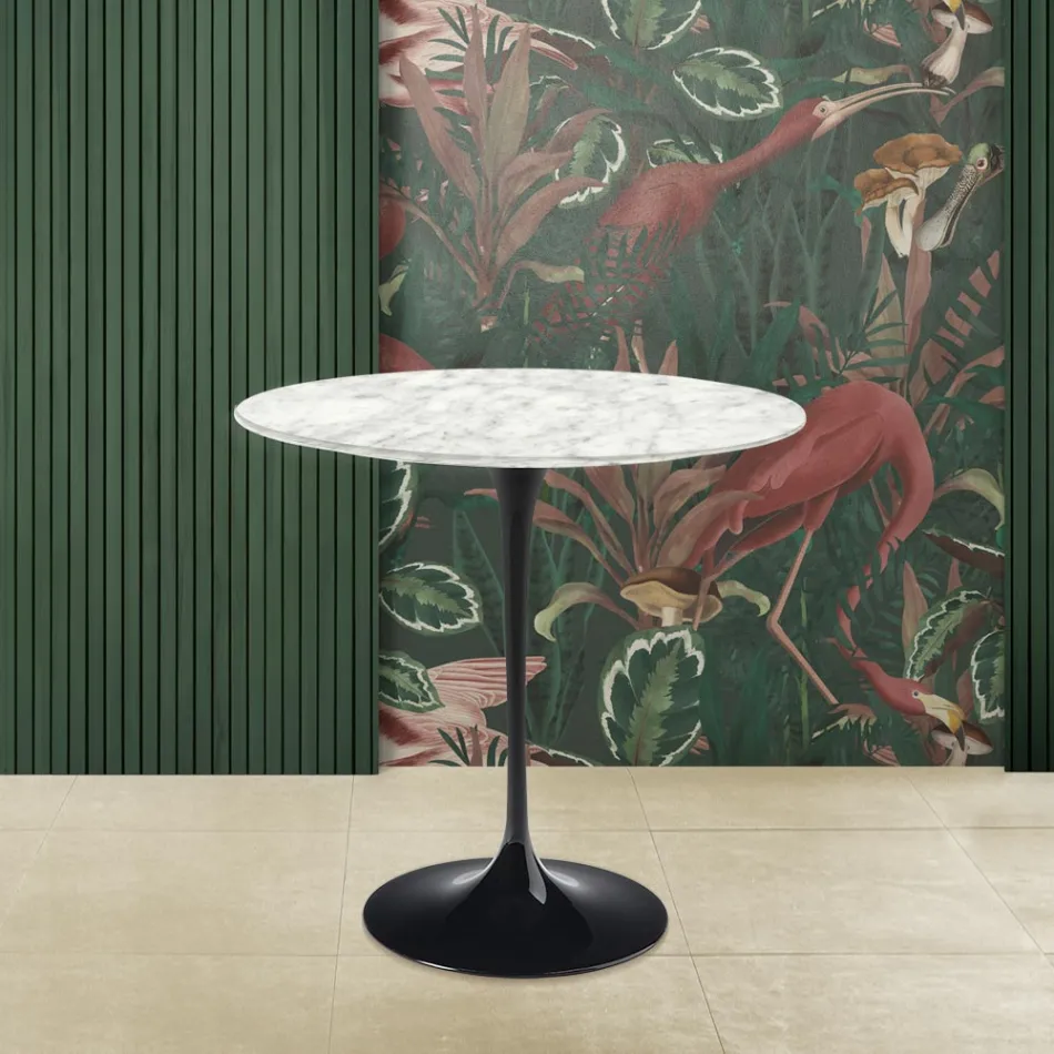 Tavolino Tulip Saarinen H 52 con Piano Ovale in Marmo di Carrara Made in Italy - Scarlet Viadurini