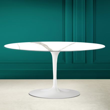 Tavolino Tulip Saarinen Ovale H 41 in Calacatta Michelangelo Made in Italy - Scarlet Viadurini
