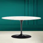 Tavolino Tulip Saarinen Ovale H 41 in Ceramica Diamond Cream Made in Italy - Scarlet Viadurini