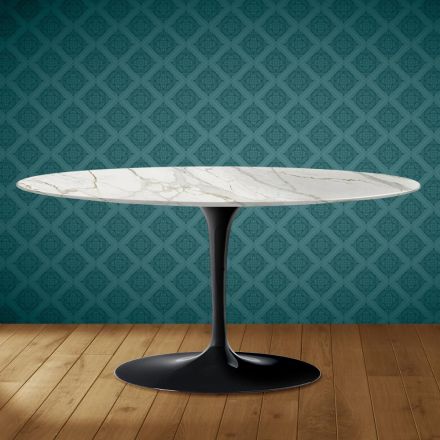 Tavolino Tulip Saarinen Ovale H 41 in Ceramica Lucid Made in Italy - Scarlet Viadurini