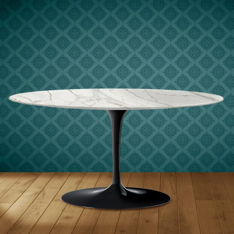 Tavolino Tulip Saarinen Ovale H 41 in Ceramica Lucid Made in Italy - Scarlet Viadurini