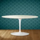 Tavolino Tulip Saarinen Ovale H 41 in Ceramica Marmorio Made in Italy - Scarlet Viadurini