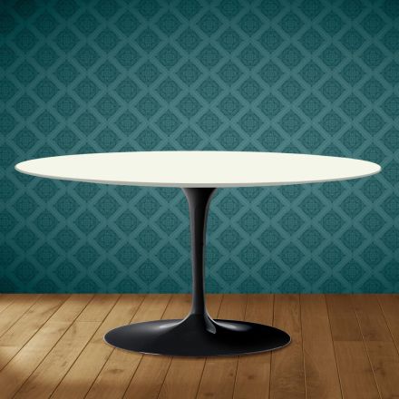 Tavolino Tulip Saarinen Ovale H 41 in Ceramica Moonè Made in Italy - Scarlet Viadurini