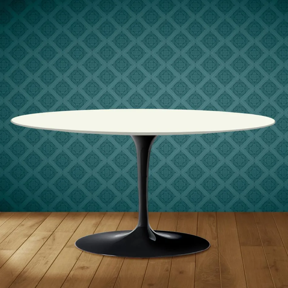 Tavolino Tulip Saarinen Ovale H 41 in Ceramica Moonè Made in Italy - Scarlet Viadurini