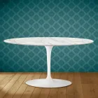 Tavolino Tulip Saarinen Ovale H 41 in Ceramica Morpheus Made in Italy - Scarlet Viadurini