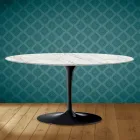 Tavolino Tulip Saarinen Ovale H 41 in Ceramica Morpheus Made in Italy - Scarlet Viadurini