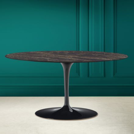 Tavolino Tulip Saarinen Ovale H 41 in Ceramica Noir Desire Made in Italy - Scarlet Viadurini