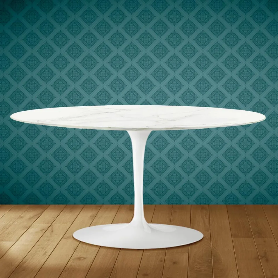 Tavolino Tulip Saarinen Ovale H 41 in Ceramica Rem Made in Italy - Scarlet Viadurini