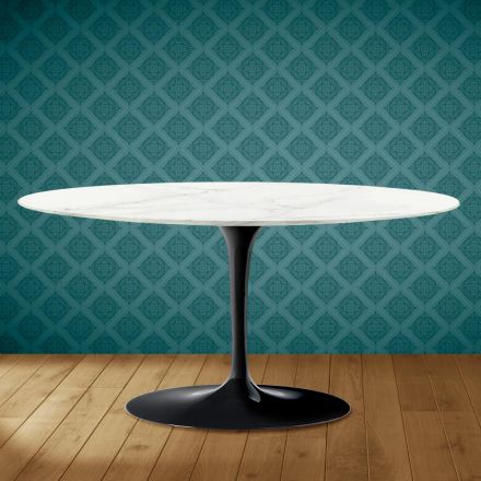 Tavolino Tulip Saarinen Ovale H 41 in Ceramica Rem Made in Italy - Scarlet Viadurini