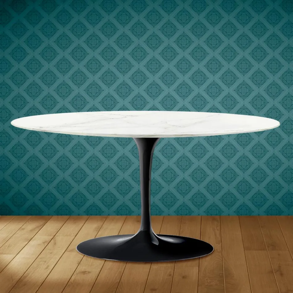Tavolino Tulip Saarinen Ovale H 41 in Ceramica Rem Made in Italy - Scarlet Viadurini