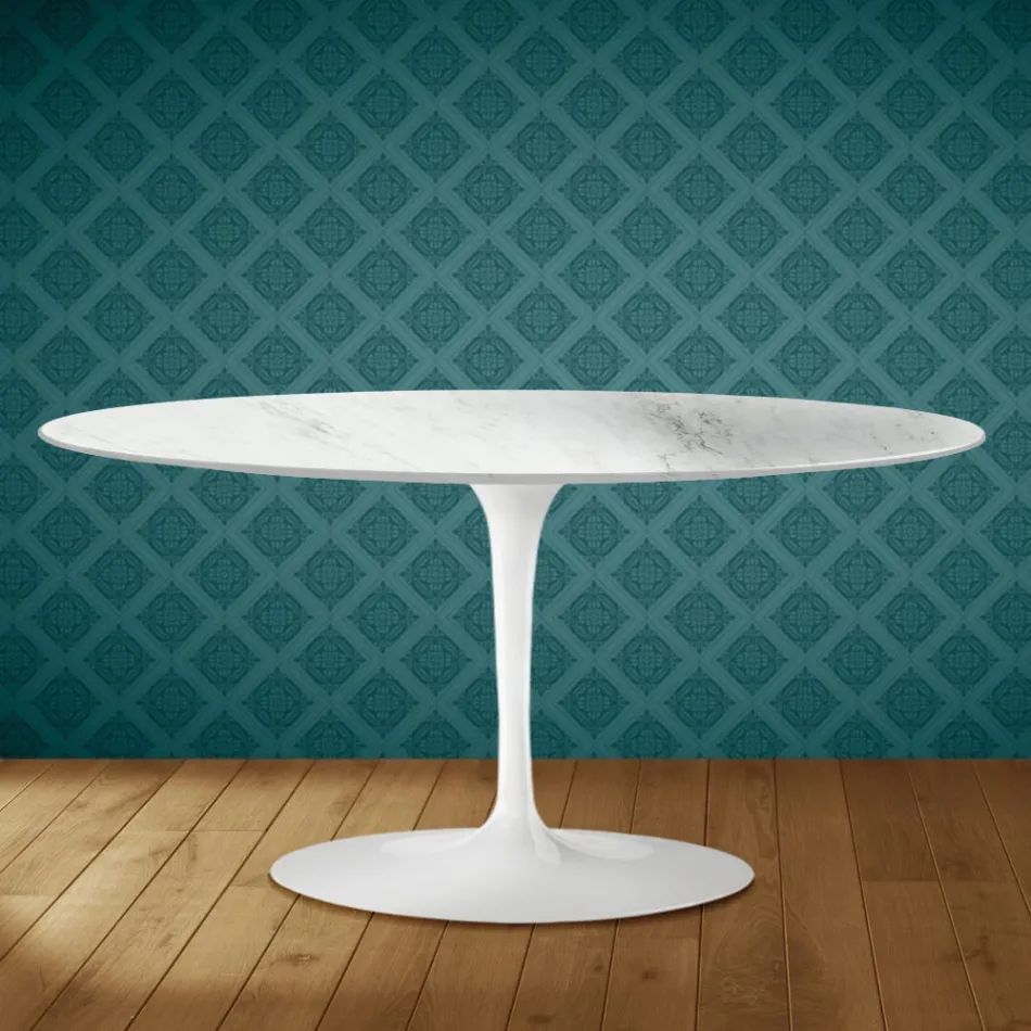 Tavolino Tulip Saarinen Ovale H 41 in Ceramica Salina Made in Italy - Scarlet Viadurini