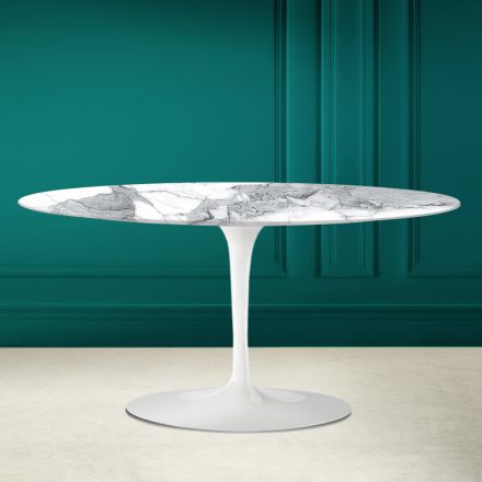 Tavolino Tulip Saarinen Ovale H 41 in Statuario Altissimo Made in Italy - Scarlet Viadurini