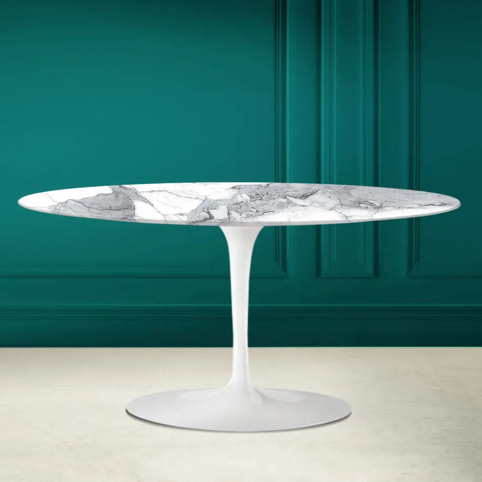 Tavolino Tulip Saarinen Ovale H 41 in Statuario Altissimo Made in Italy - Scarlet Viadurini
