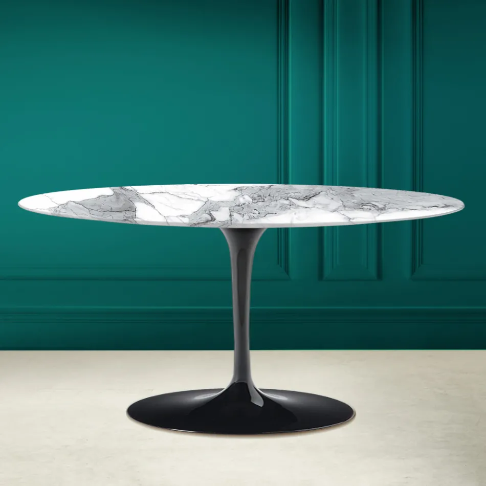 Tavolino Tulip Saarinen Ovale H 41 in Statuario Altissimo Made in Italy - Scarlet Viadurini