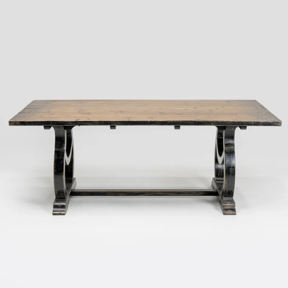 Tavolo 200x100 cm in Legno di Pino e Base in Finitura Wash Antichizzato - Aieta Viadurini