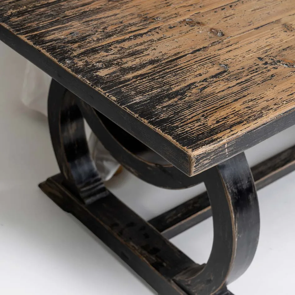 Tavolo 200x100 cm in Legno di Pino e Base in Finitura Wash Antichizzato - Aieta Viadurini