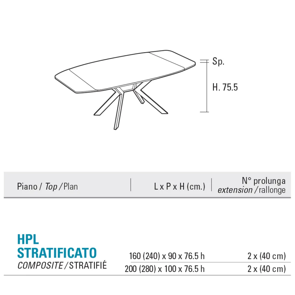 Tavolo a Botte Allungabile a 240 o 280 cm in HPL e Metallo - Presente Viadurini