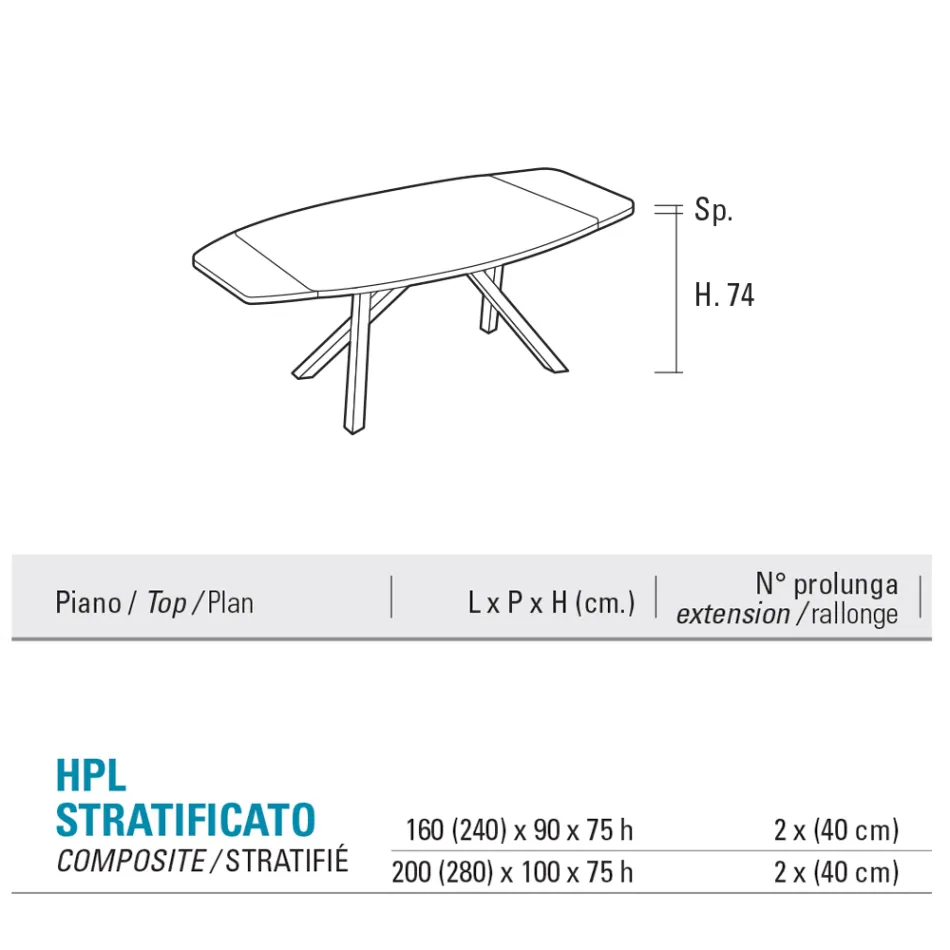 Tavolo a Botte Allungabile a 240 o 280 cm in HPL Stratificato - Dialogo Viadurini