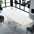 Tavolo a Forma di Botte Moderno in Ipermarmo e Acciaio Made in Italy – Ezzellino Viadurini