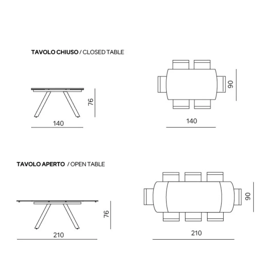 Tavolo Allungabile 140/210x90 cm in Pietra Sinterizzata Effetto Marmo - Atrio Viadurini