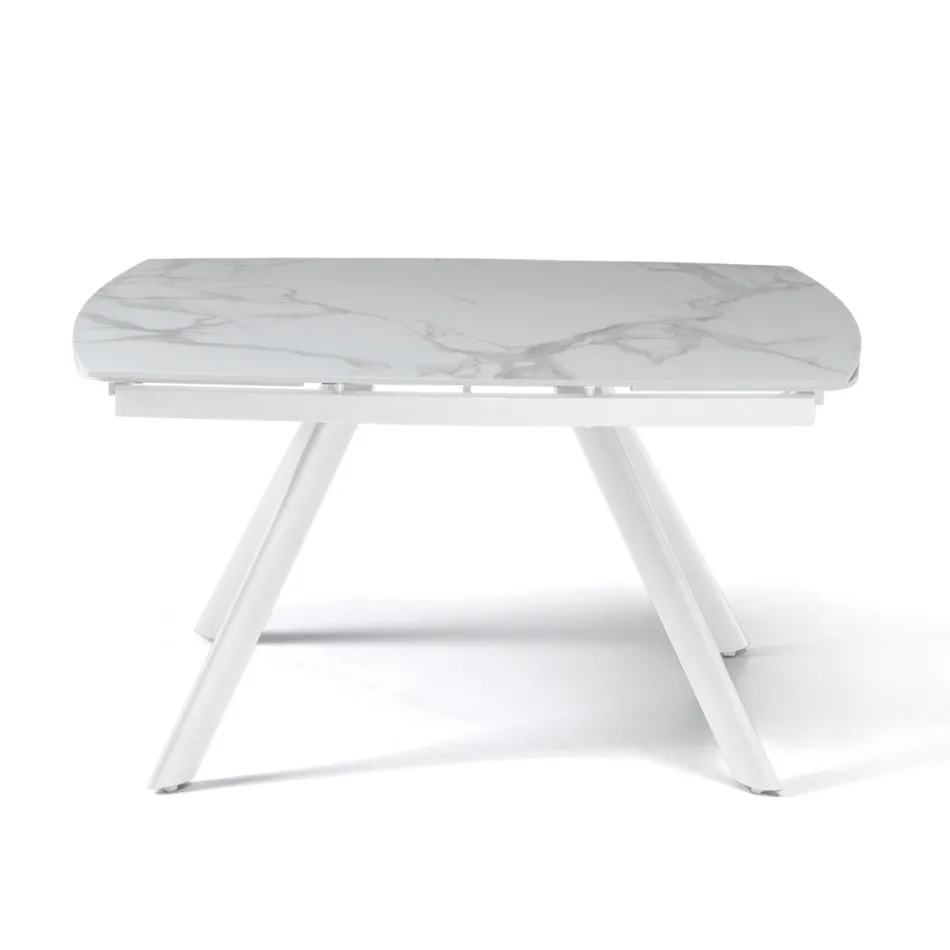 Tavolo Allungabile 140/210x90 cm in Pietra Sinterizzata Effetto Marmo - Atrio Viadurini