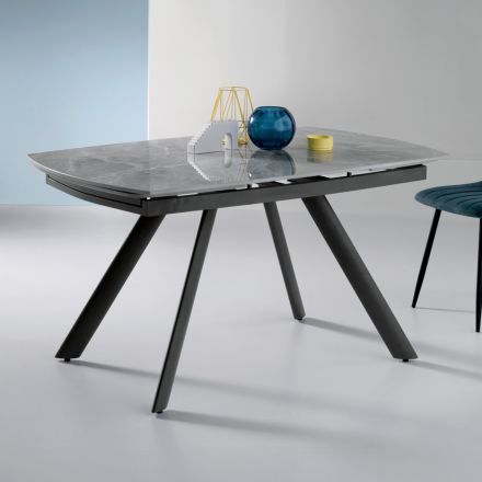 Tavolo Allungabile 140/210x90 cm in Pietra Sinterizzata Effetto Marmo - Atrio Viadurini
