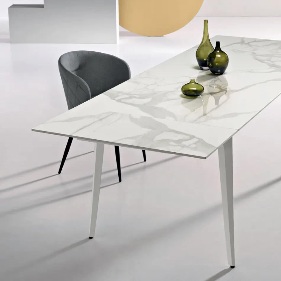 Tavolo Allungabile 160/240x90 cm in Pietra Sinterizzata Effetto Marmo - Samus Viadurini