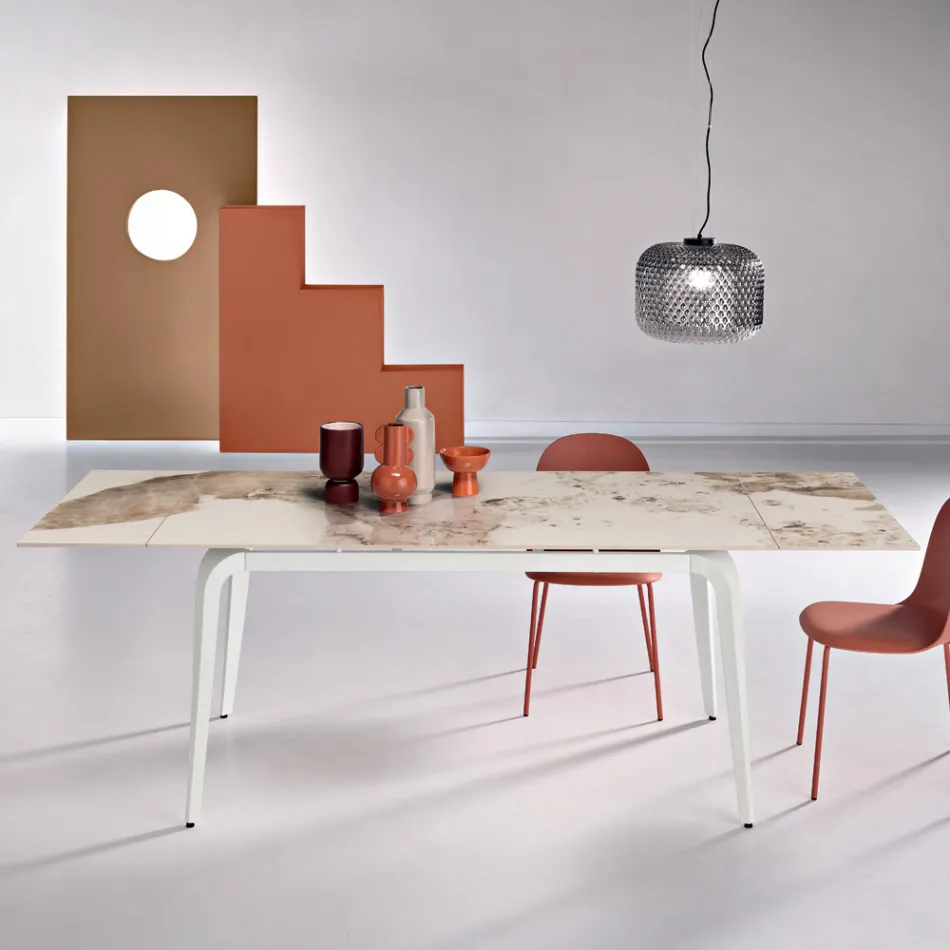Tavolo Allungabile 160/240x90 cm in Pietra Sinterizzata Effetto Marmo - Samus Viadurini