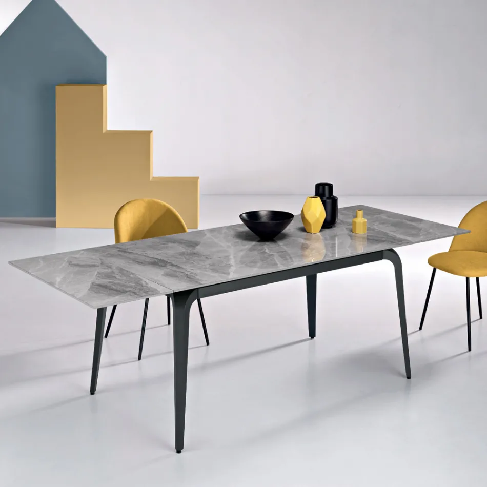 Tavolo Allungabile 160/240x90 cm in Pietra Sinterizzata Effetto Marmo - Samus Viadurini