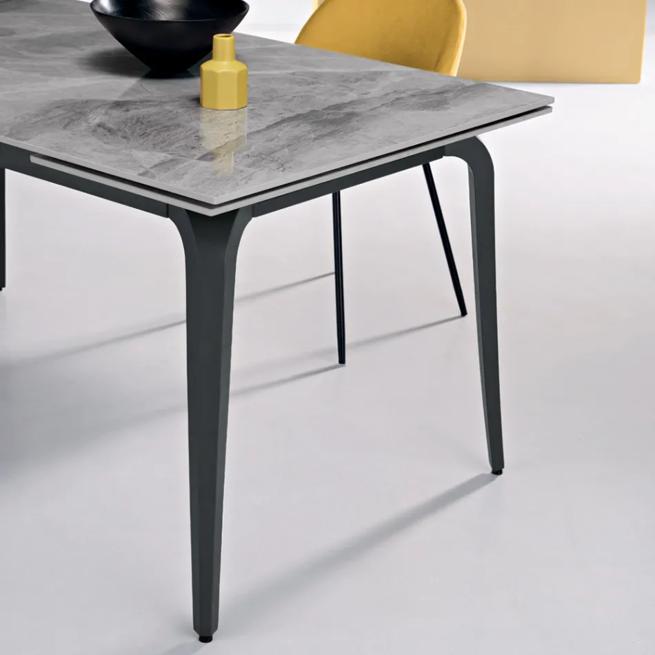 Tavolo Allungabile 160/240x90 cm in Pietra Sinterizzata Effetto Marmo - Samus Viadurini