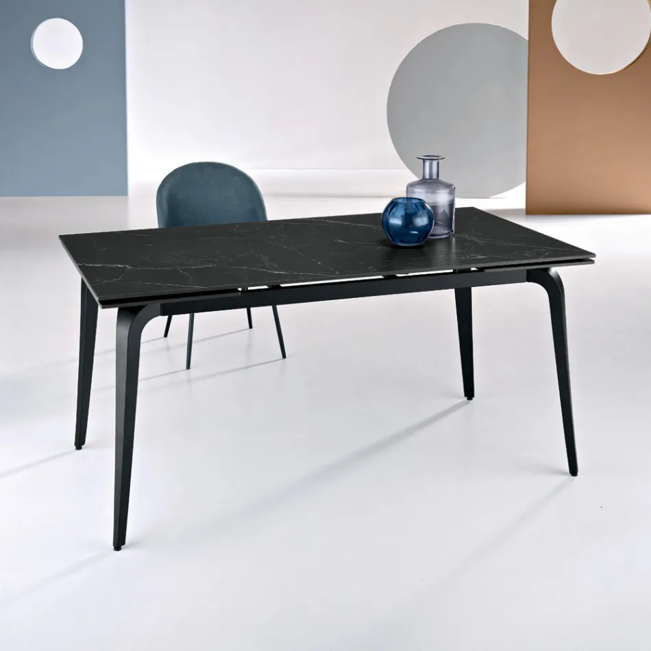 Tavolo Allungabile 160/240x90 cm in Pietra Sinterizzata Effetto Marmo - Samus Viadurini
