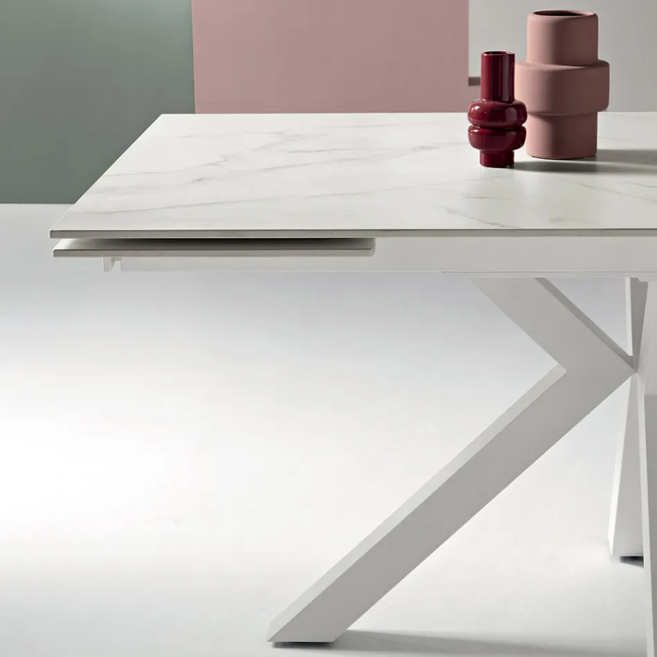 Tavolo Allungabile 160/240x91 cm in Pietra Sinterizzata Effetto Marmo - Palazzo Viadurini