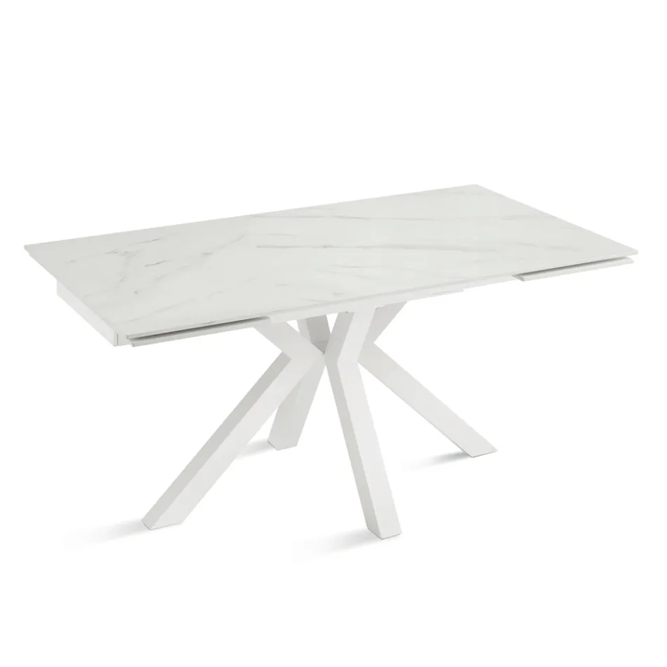 Tavolo Allungabile 160/240x91 cm in Pietra Sinterizzata Effetto Marmo - Palazzo Viadurini