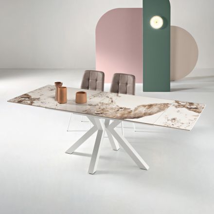 Tavolo Allungabile 160/240x91 cm in Pietra Sinterizzata Effetto Marmo - Palazzo Viadurini