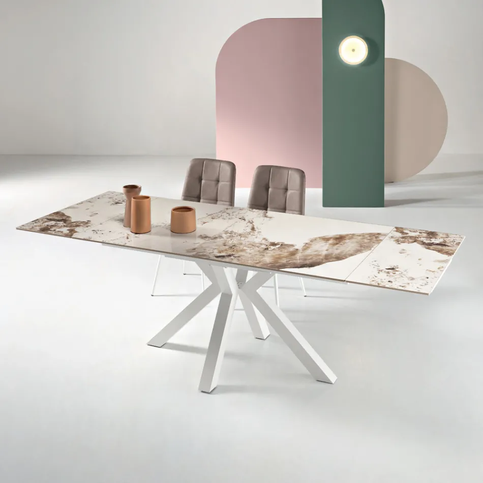 Tavolo Allungabile 160/240x91 cm in Pietra Sinterizzata Effetto Marmo - Palazzo Viadurini