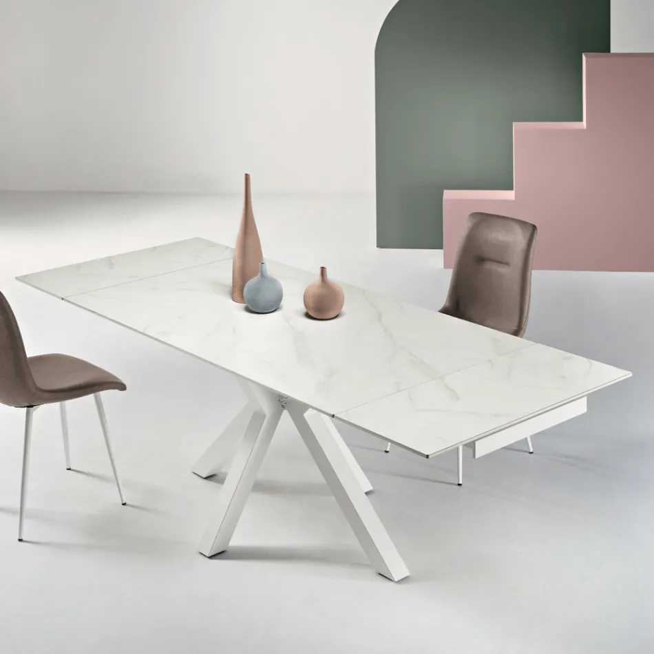Tavolo Allungabile 160/240x91 cm in Pietra Sinterizzata Effetto Marmo - Palazzo Viadurini