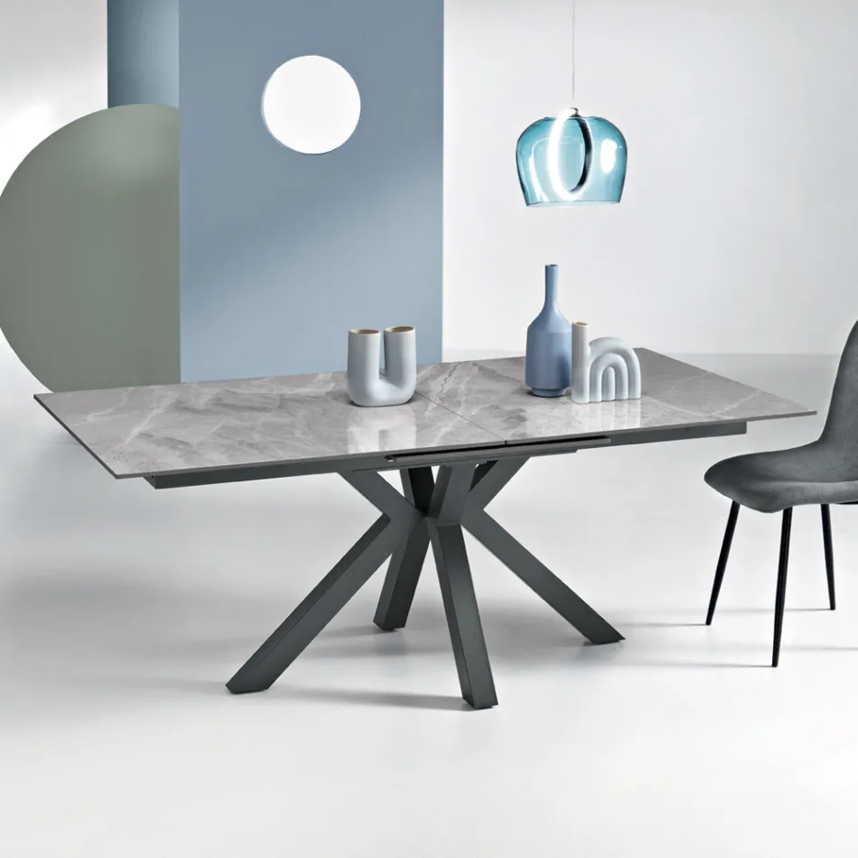 Tavolo Allungabile 180/240x100 cm in Pietra Sinterizzata Effetto Marmo - Loggia Viadurini