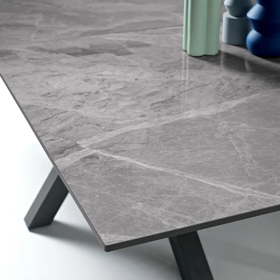Tavolo Allungabile 180/240x100 cm in Pietra Sinterizzata Effetto Marmo - Loggia Viadurini