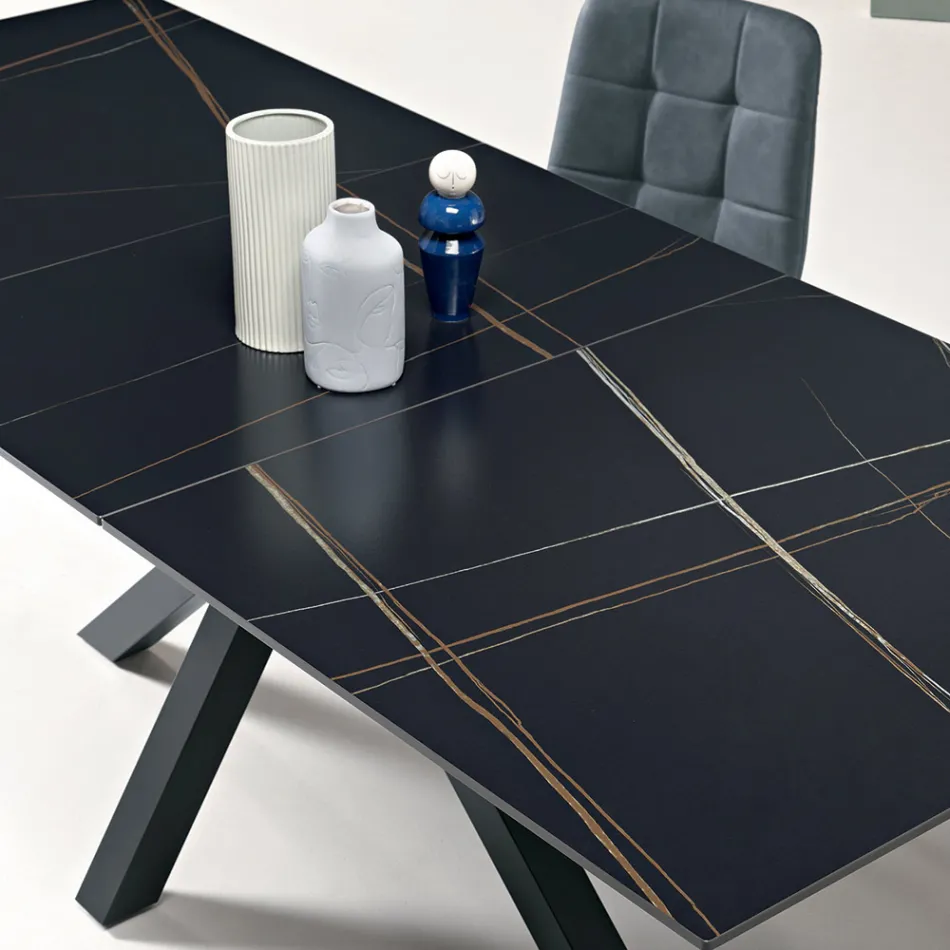 Tavolo Allungabile 180/240x100 cm in Pietra Sinterizzata Effetto Marmo - Loggia Viadurini