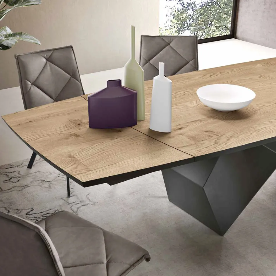 Tavolo Allungabile 200/300x100 in Rovere Impiallacciato e Metallo - Incrocio Viadurini