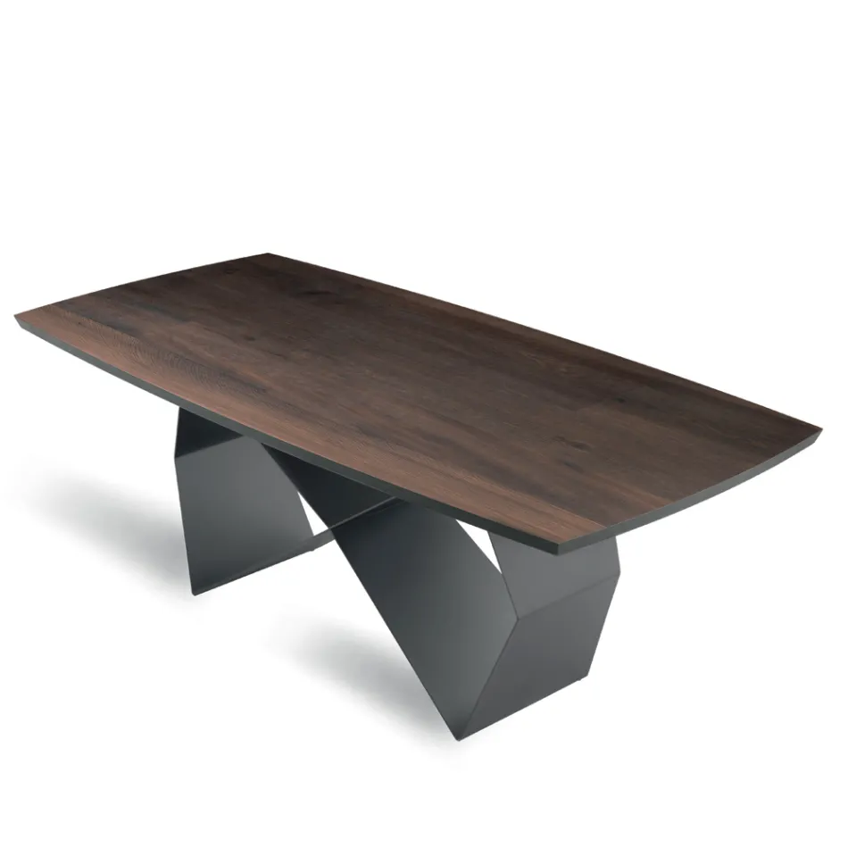 Tavolo Allungabile 200/300x100 in Rovere Impiallacciato e Metallo - Incrocio Viadurini