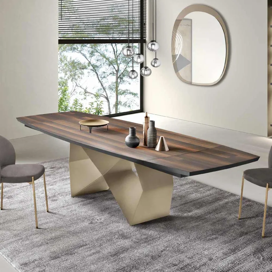 Tavolo Allungabile 200/300x100 in Rovere Impiallacciato e Metallo - Incrocio Viadurini