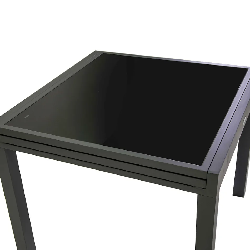Tavolo Allungabile a 180 cm o 220 cm con Piano in Vetro Temprato - Cartellina Viadurini