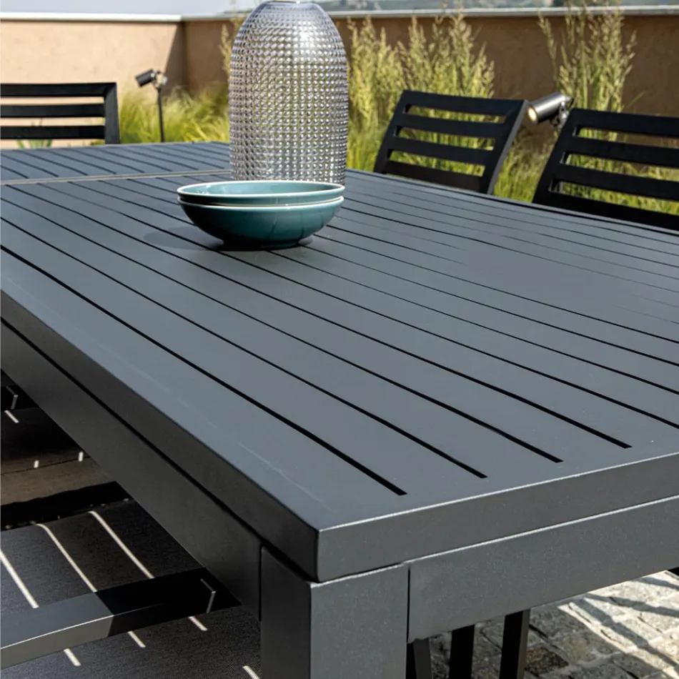Tavolo Allungabile a 220 cm in Alluminio Antracite per il Giardino - Forbici Viadurini