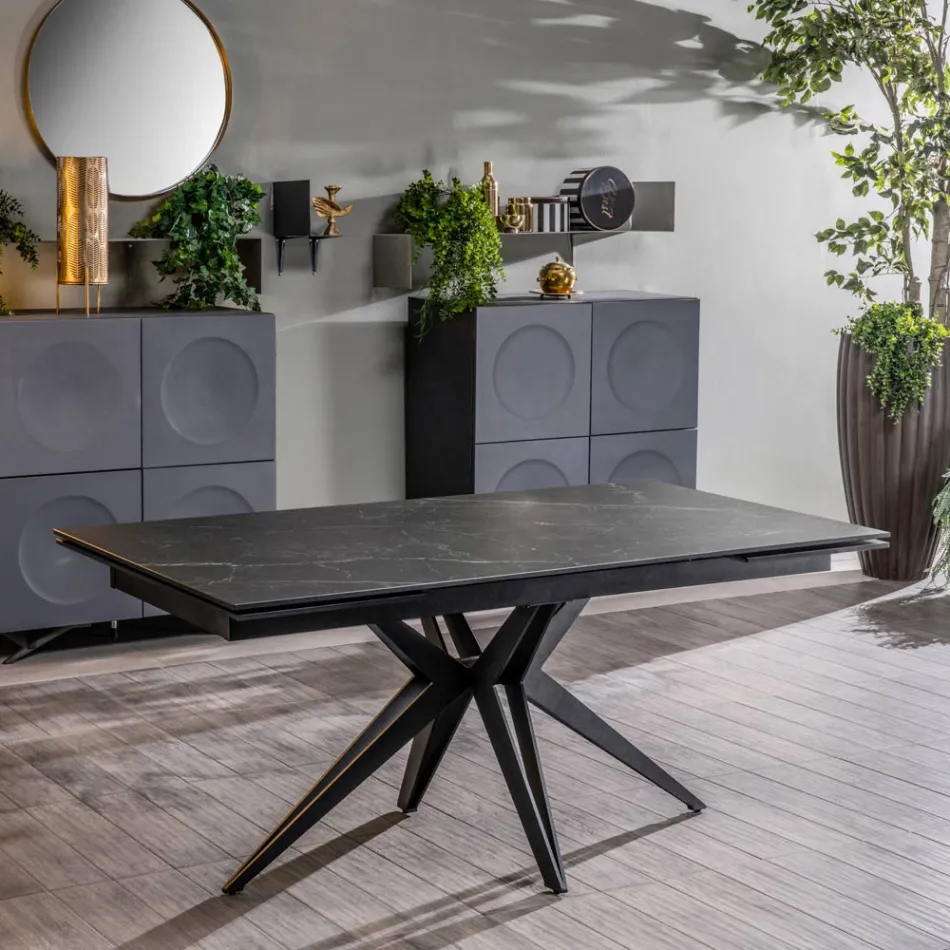 Tavolo Allungabile a 240 cm in Ceramica e Base in Metallo - Bouquet Viadurini