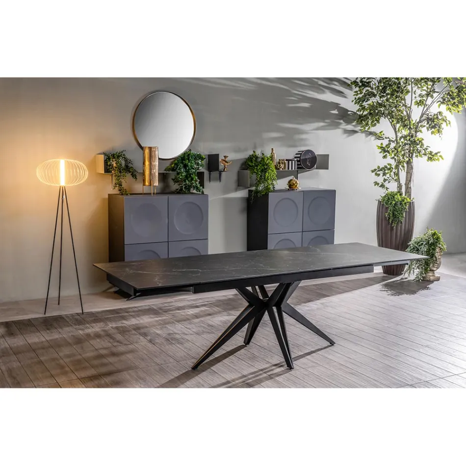 Tavolo Allungabile a 240 cm in Ceramica e Base in Metallo - Bouquet Viadurini