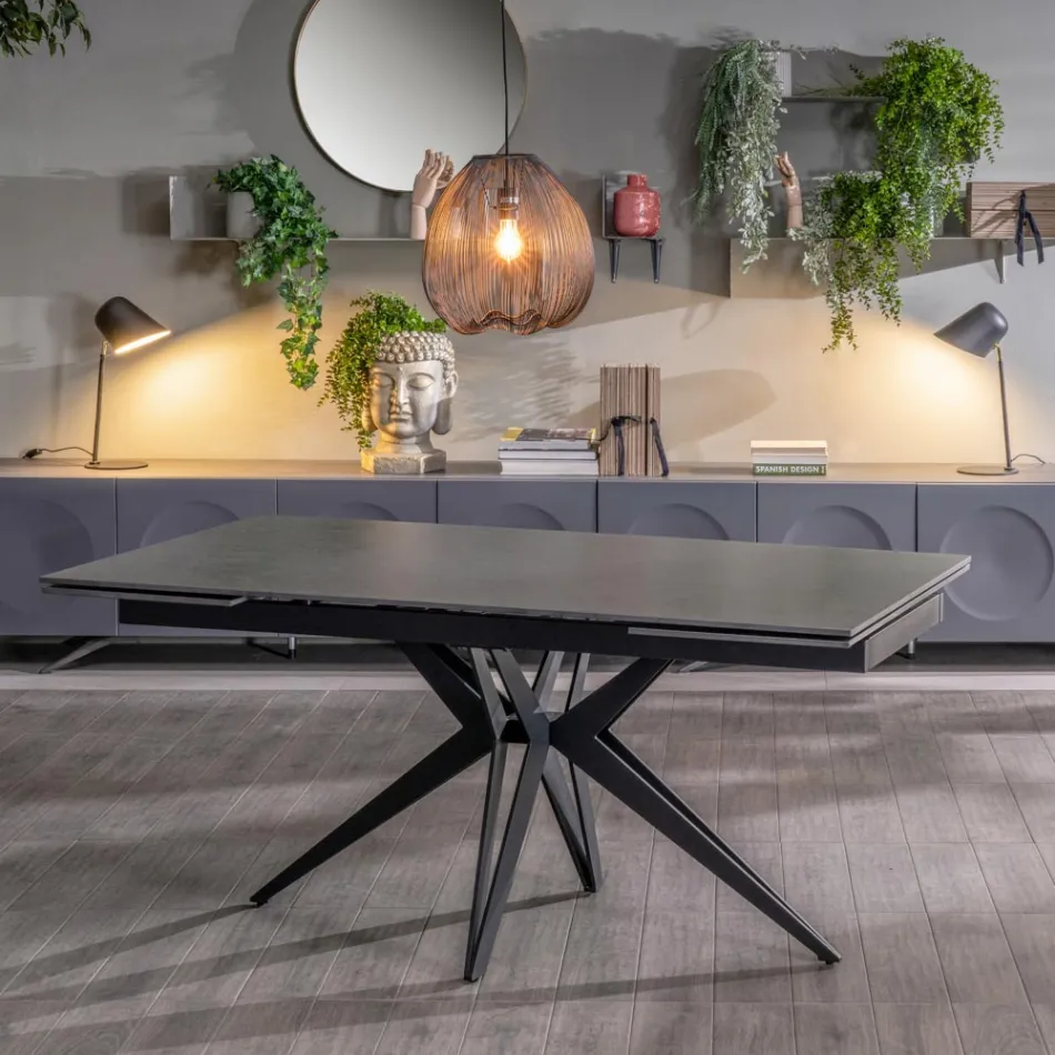 Tavolo Allungabile a 240 cm in Ceramica e Base in Metallo - Bouquet Viadurini