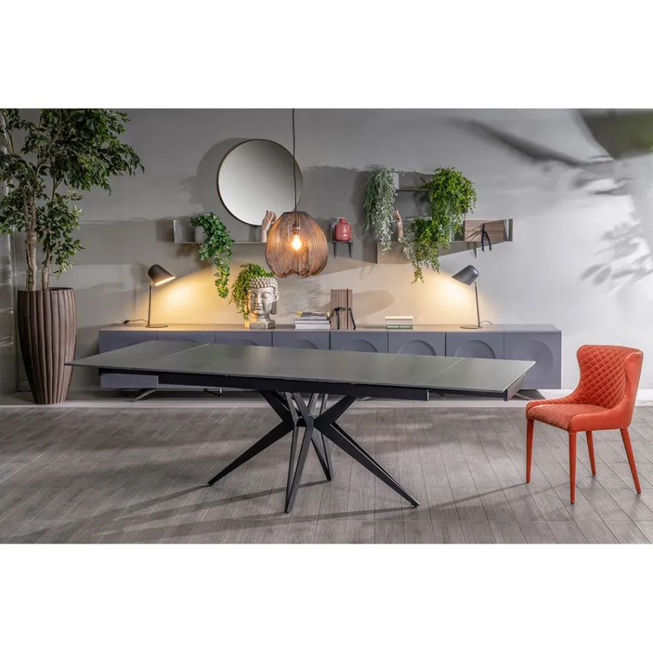 Tavolo Allungabile a 240 cm in Ceramica e Base in Metallo - Bouquet Viadurini